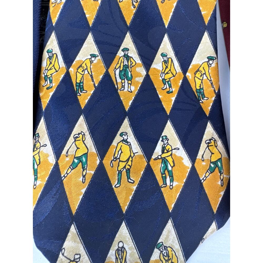 Ambassador hand made neck tie golf player dark blue and yellow
